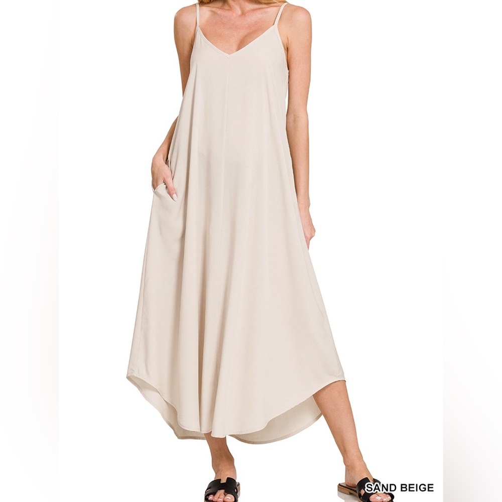 Zenana Outfitters Sand Beige Midi Dress
